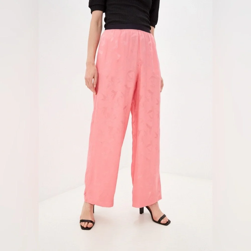 MAJE Pink Bubblegum Pala Satin-Jacquard Wide-Leg Pants. Size 36 - Picture 9 of 16